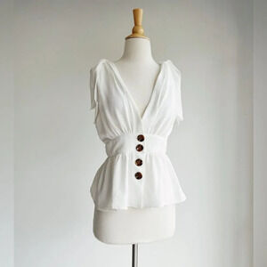 White Deep V Tie Sleeve Tank | S